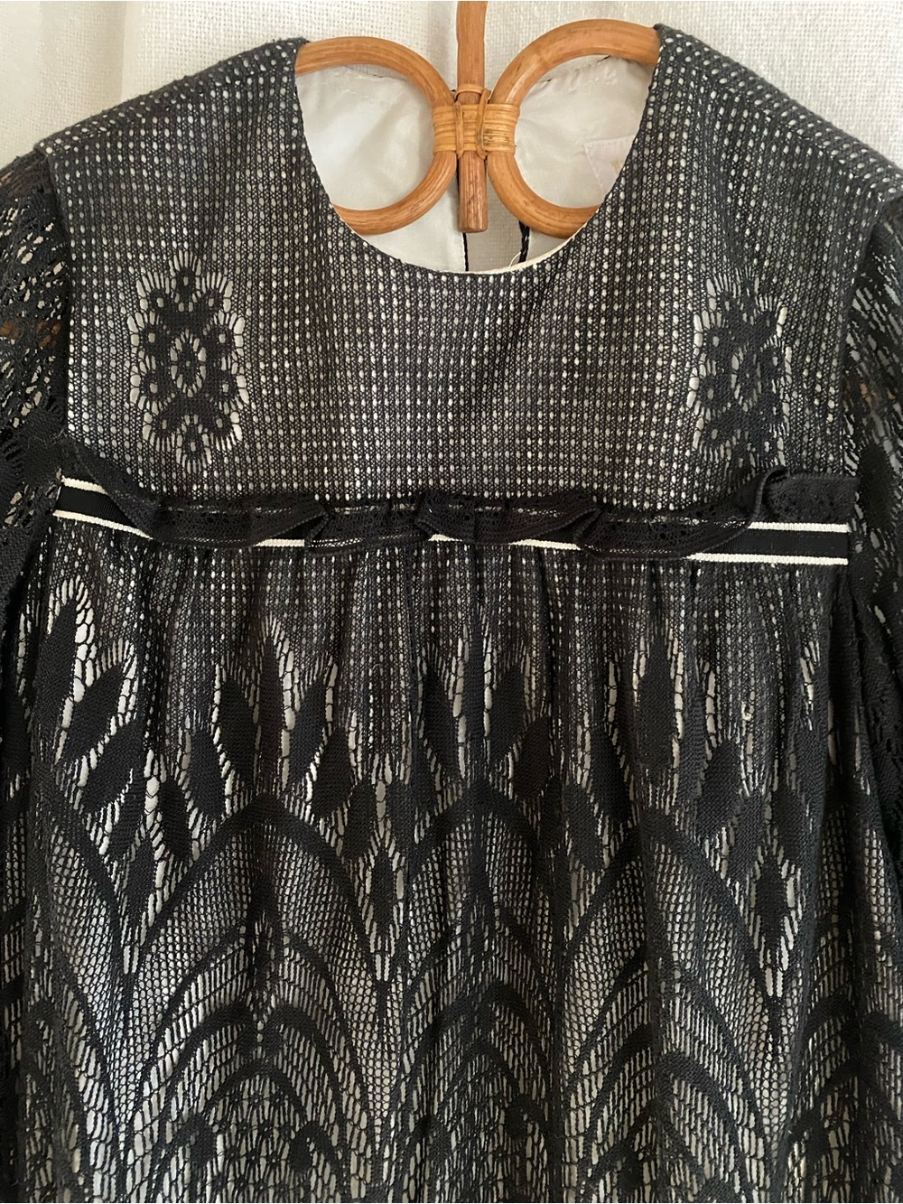 Anna Sui Black Lace Long-Sleeve Midi Dress Size 4 NWT